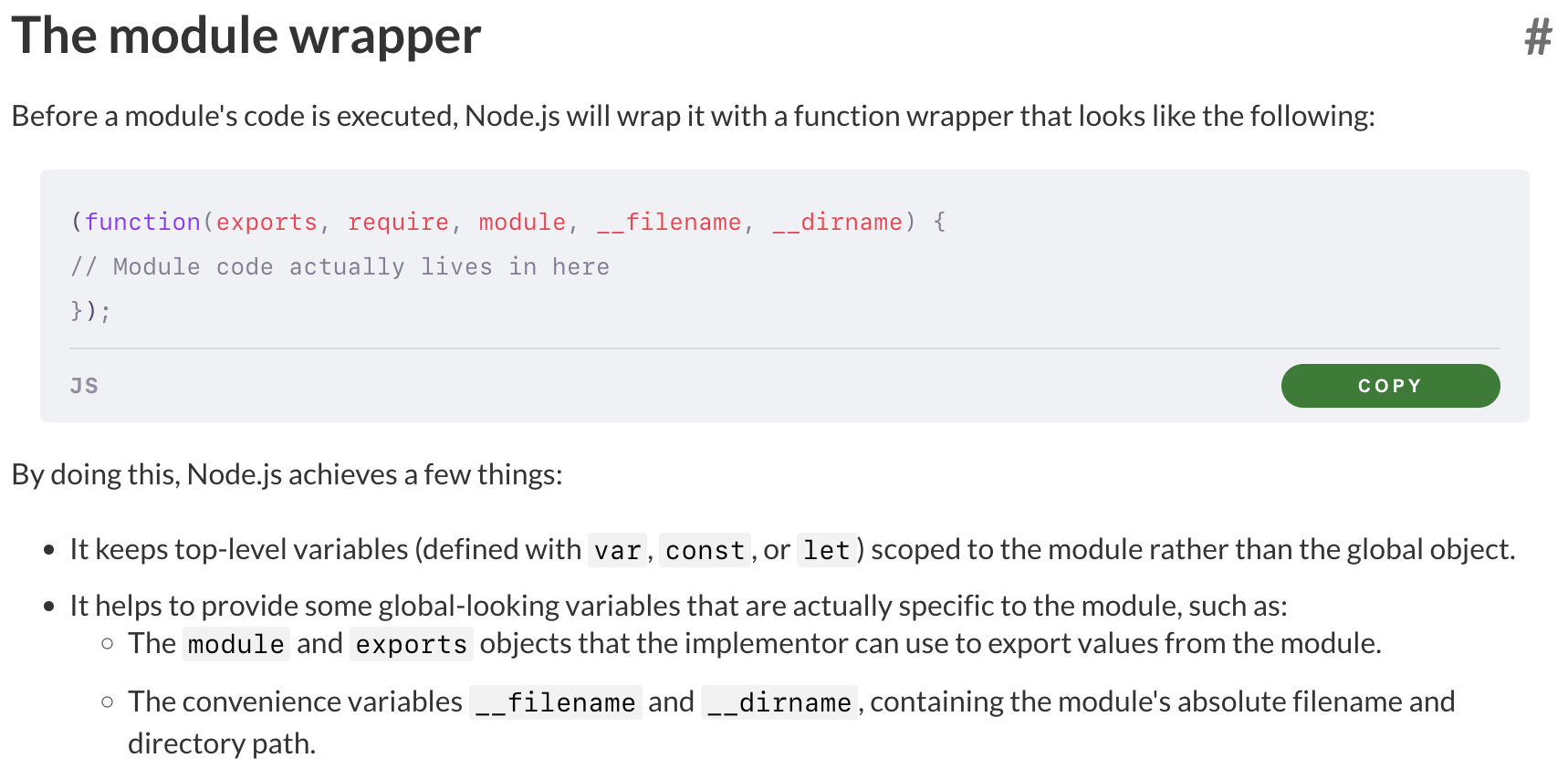 Node.js 공식문서에 나오는 module wrapper 함수